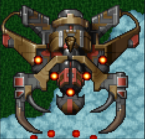 The Savara boss of Tyrian episode 1 in the original pixels, enlarged four times