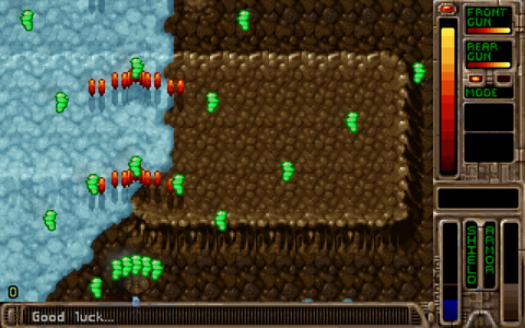 Green larvae at power 11 spreading over the screen toward the enemies