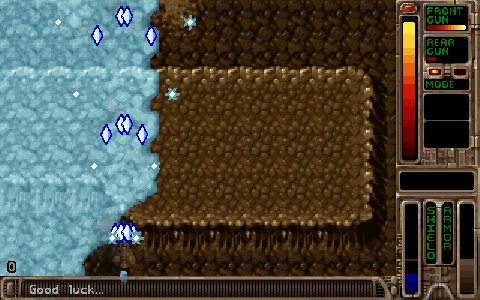 Blue ice shards and white frost flakes at power 11 in a level