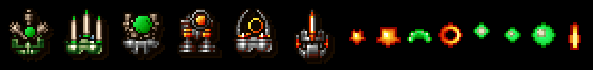 The Alien Weapon Pack: six shop icons, then its shots